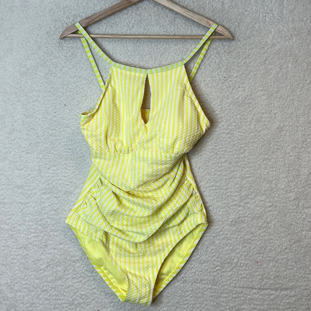 Yellow Striped Women's One Piece Swimsuit
